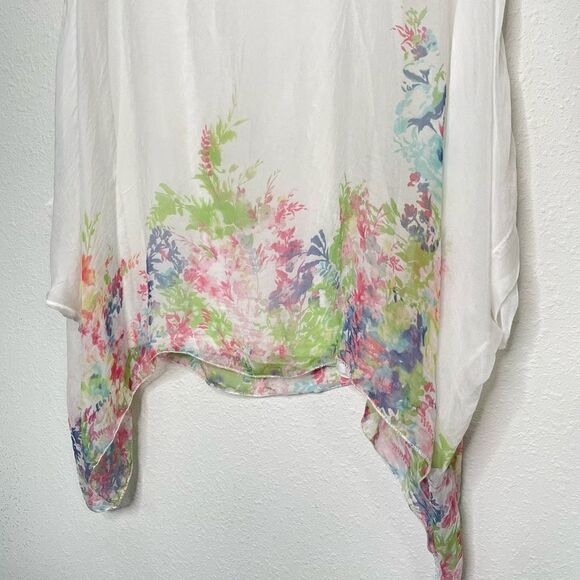Elena Baldi Italy Women’s Silk White Floral Dolman Sleeve Top Size S - Picture 3 of 7